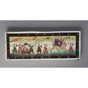 Midcentury India Silk Fabric Painting MARRIAGE PROCESSION 7.75 in x 21.87 in